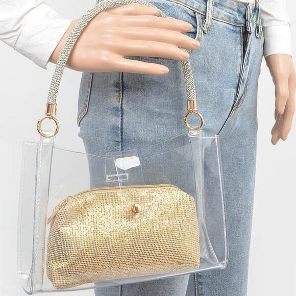 Clear Small Hobo Bag W/rhinestone Handle - Picture 2 of 7